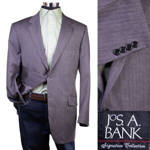 JOS A BANK mens Blazer DARK GRAY HERRINGBONE PLEAT FRONT 2 button WOOL 44L